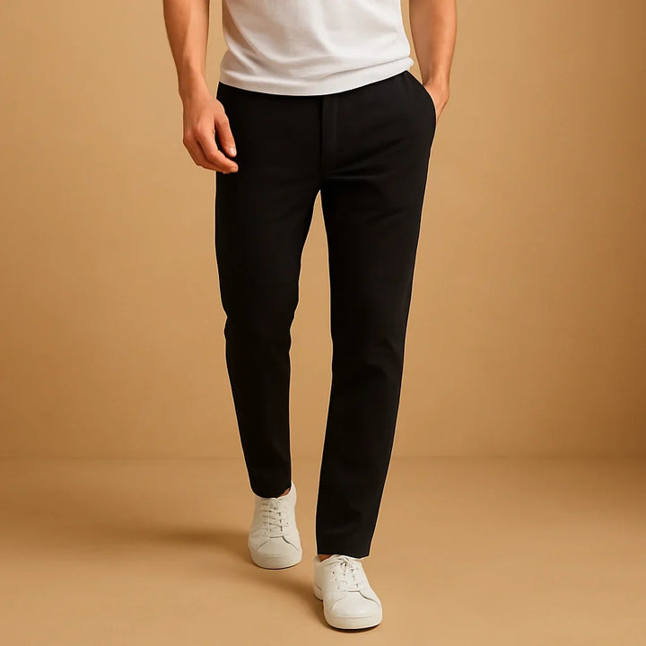 Black Cotton Pull-On Trousers front view