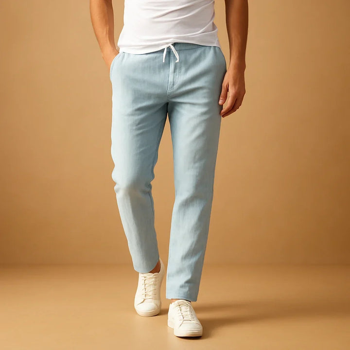 Light Blue Cotton Pull-On Trousers front view
