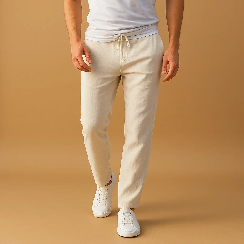White Cotton Pull-On Trousers front view