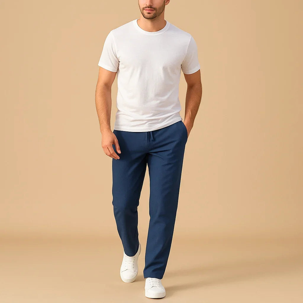 Navy Blue Cotton Pull-On Trousers front view