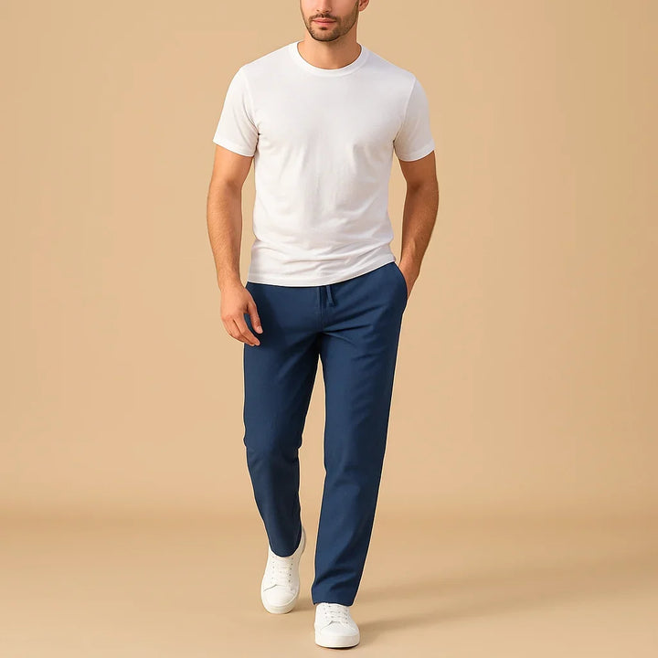 Navy Blue Cotton Pull-On Trousers front view