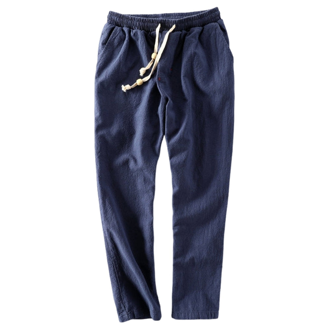 Cotton Trousers with Elastic Drawstring Waist - Blue Front View