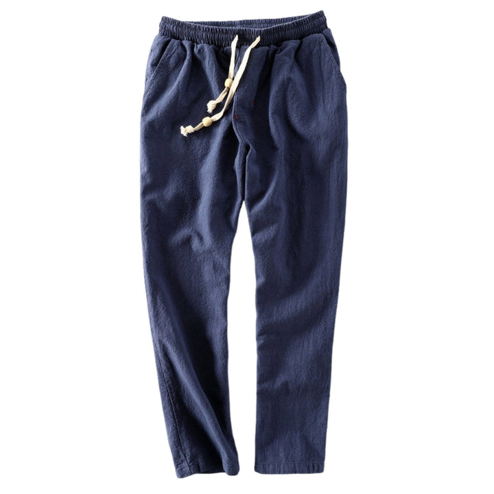 Cotton Trousers with Elastic Drawstring Waist - Blue Front View