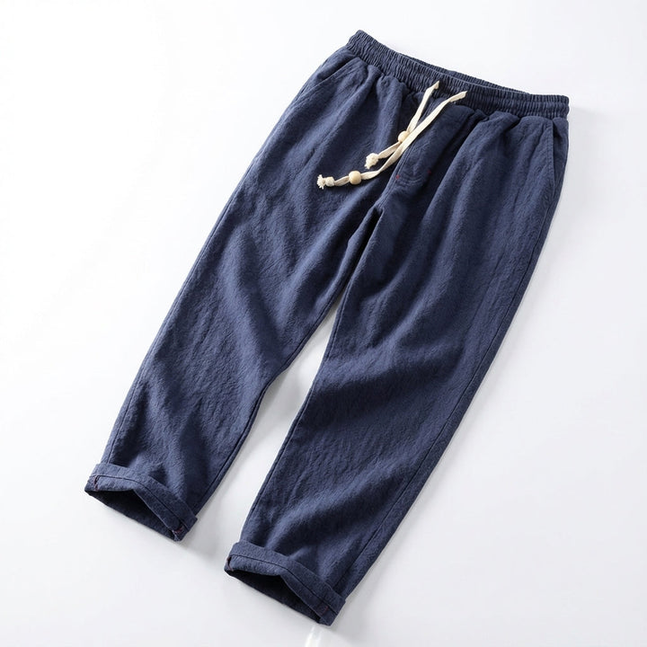 Cotton Trousers with Elastic Drawstring Waist - Blue Detail