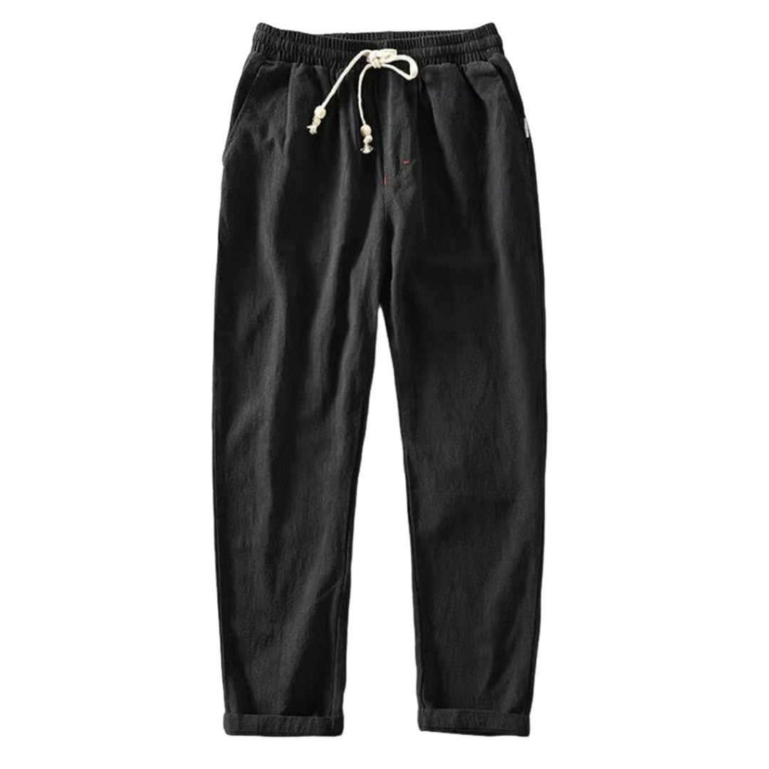Cotton Trousers with Elastic Drawstring Waist - Gray Front View