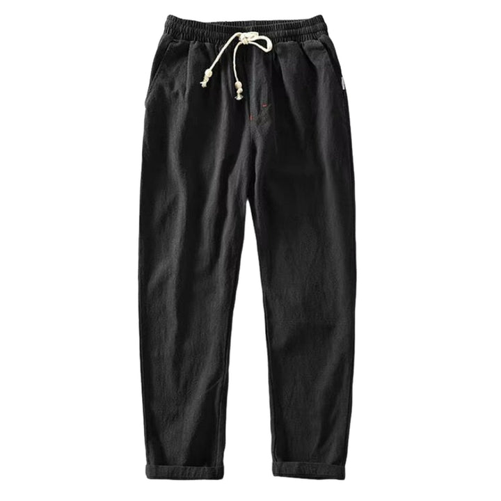 Cotton Trousers with Elastic Drawstring Waist - Gray Front View