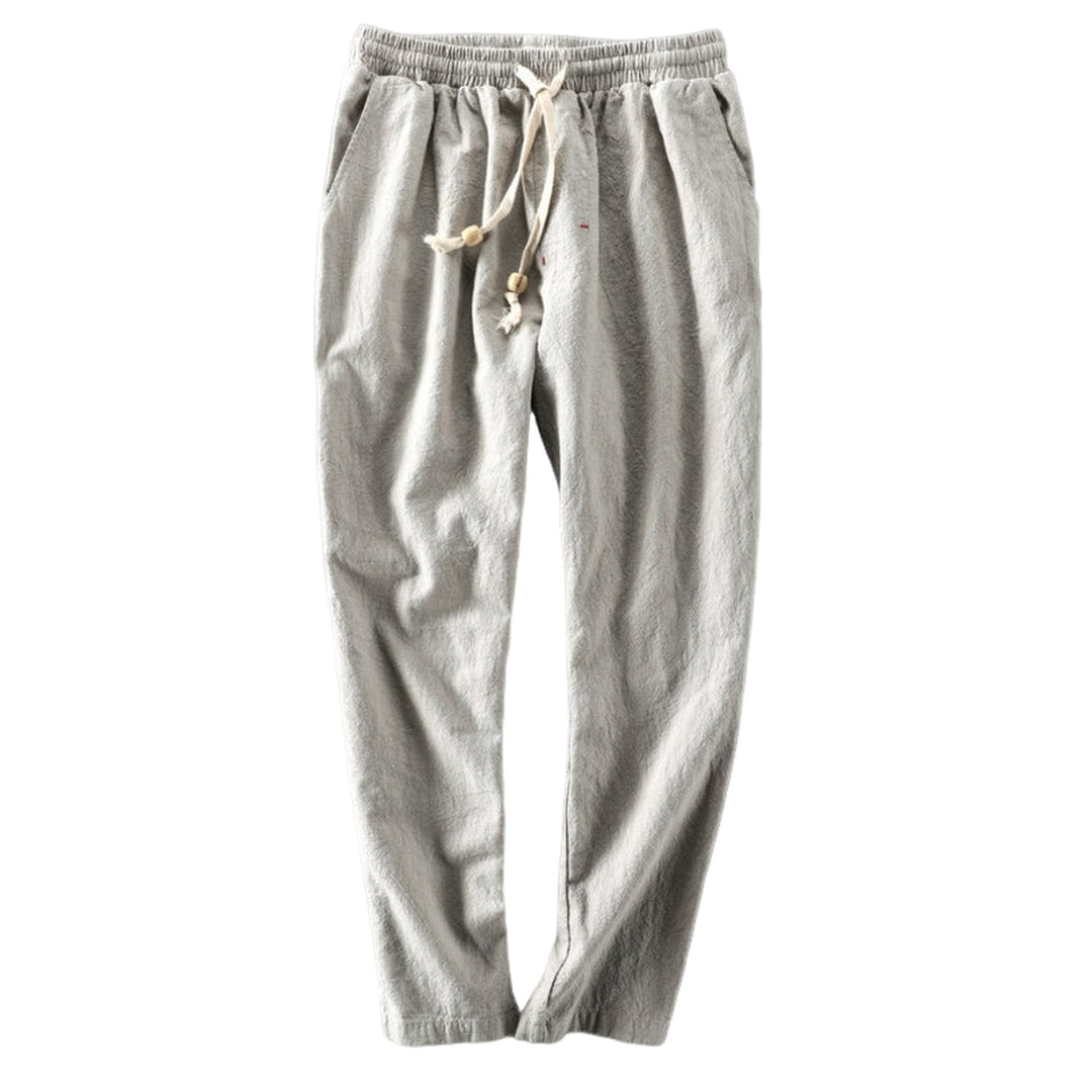 Cotton Trousers with Elastic Drawstring Waist - Gray Detail