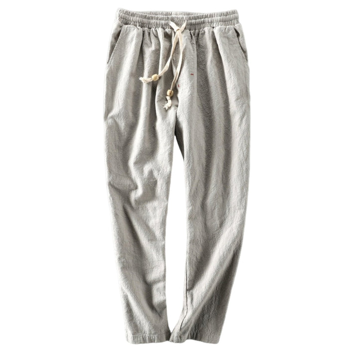 Cotton Trousers with Elastic Drawstring Waist - Gray Detail
