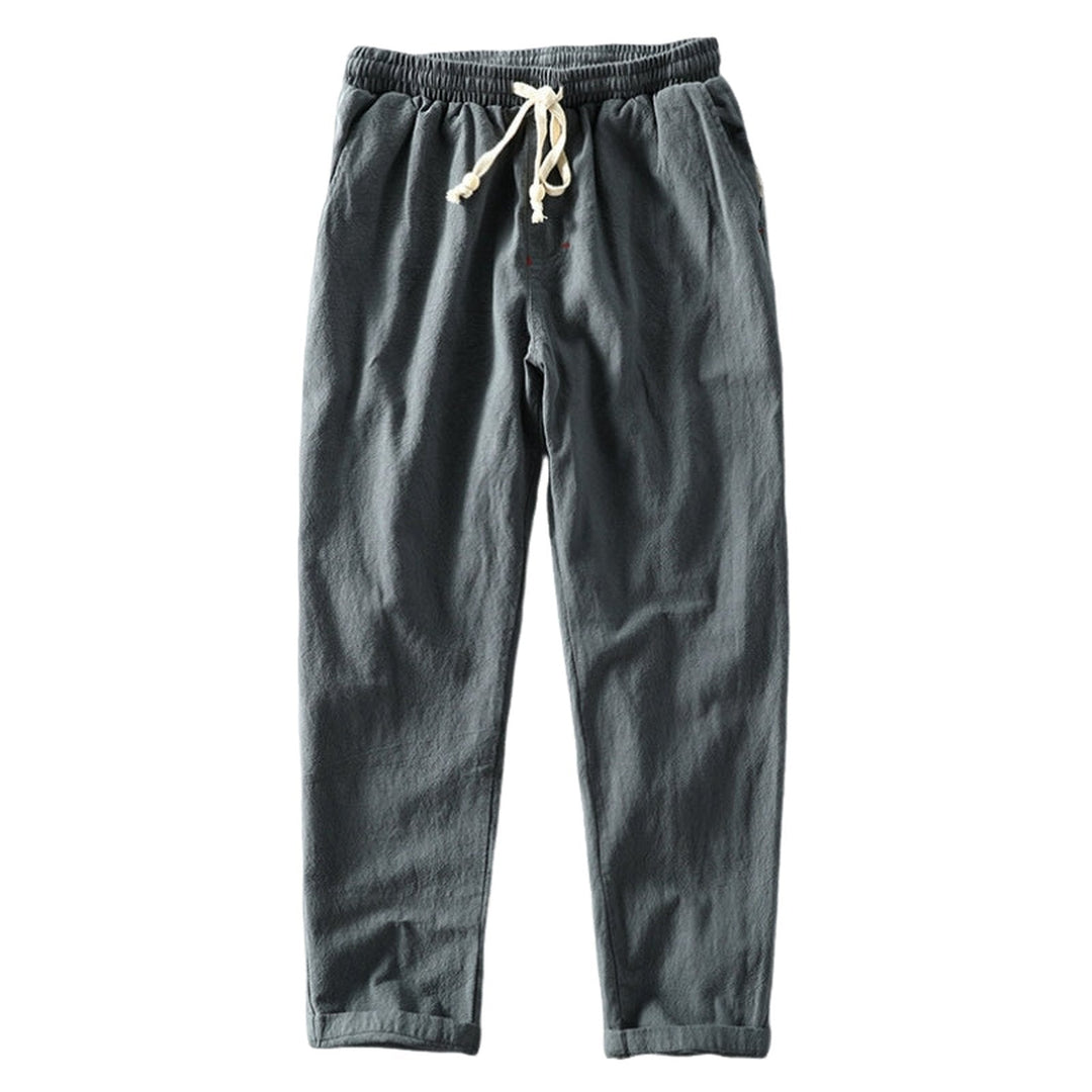 Cotton Trousers with Elastic Drawstring Waist - Charcoal Front View