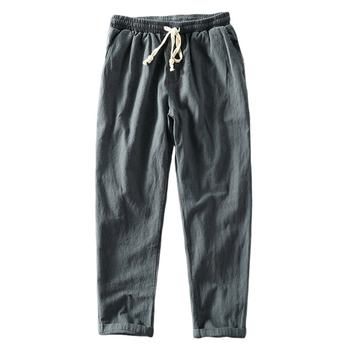 Cotton Trousers with Elastic Drawstring Waist - Charcoal Front View