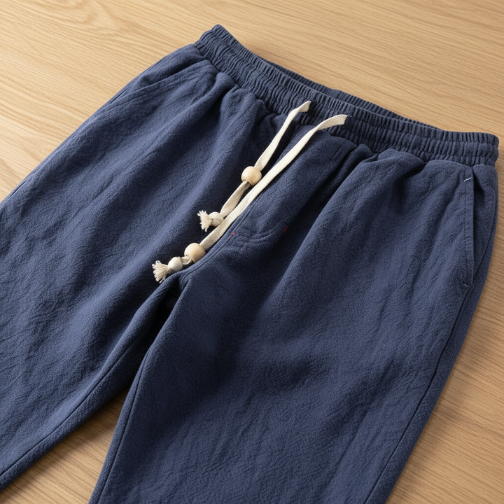 Cotton Trousers with Elastic Drawstring Waist - Charcoal Detail