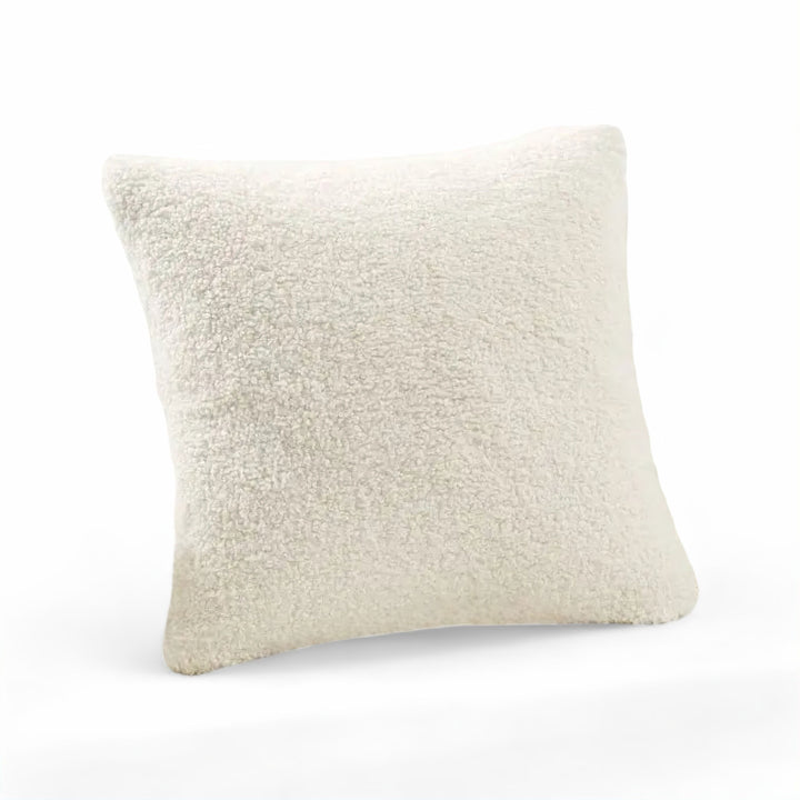 White Cozy Faux Fur Cushion Cover front view