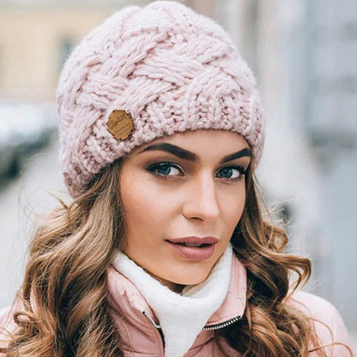 Pink Wool-Cotton Blend Knit Beanie