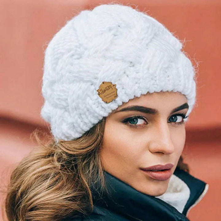 White Wool-Cotton Blend Knit Beanie alternate view