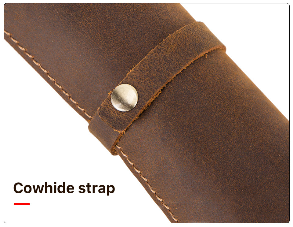 Leather desk mat cowhide strap detail