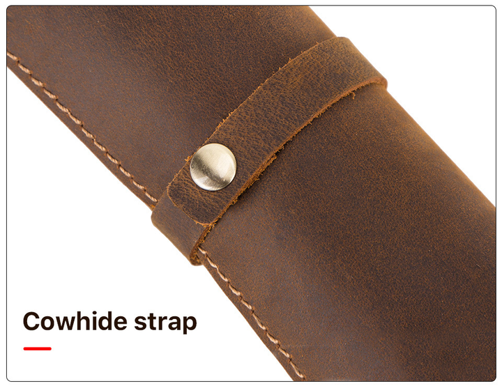 Leather desk mat cowhide strap detail