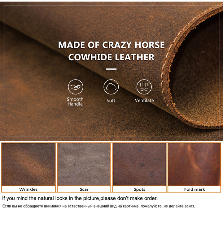 Crazy horse cowhide leather material detail