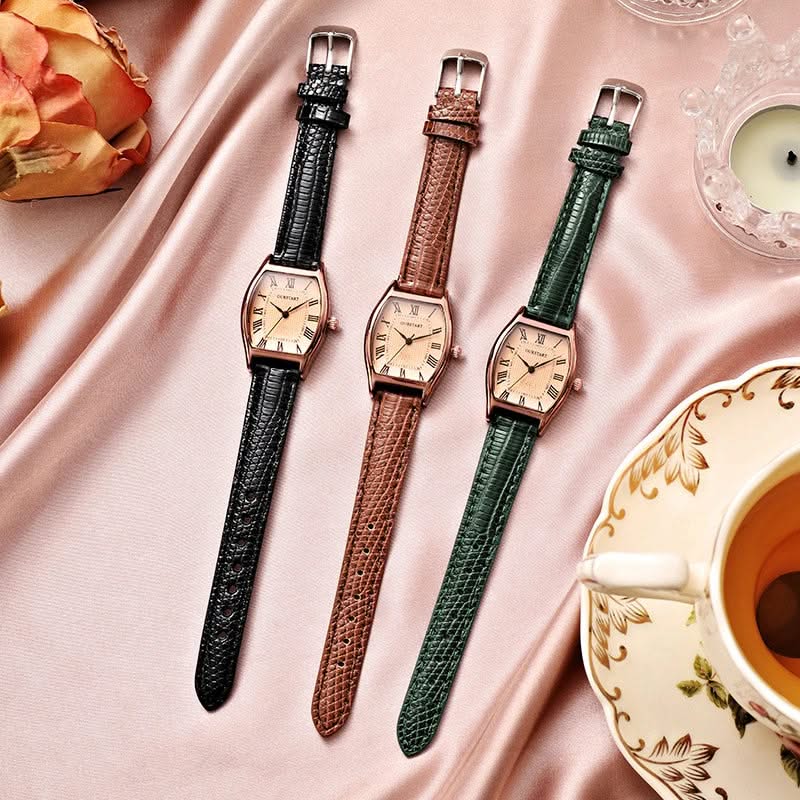 Croc-Embossed Tonneau Watch all three colors flat lay