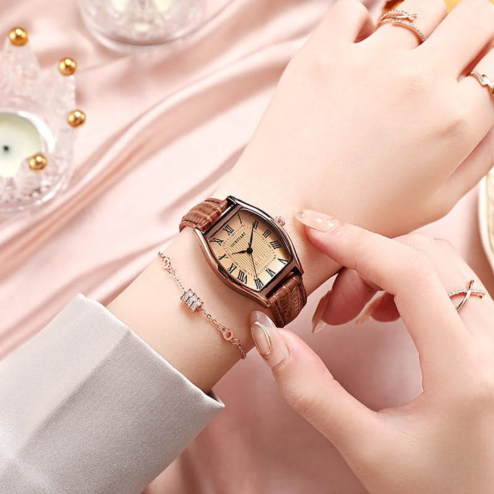 Brown Croc-Embossed Tonneau Watch worn on wrist