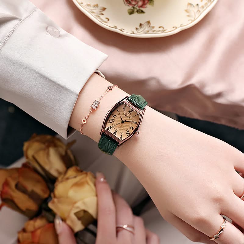 Green Croc-Embossed Tonneau Watch worn on wrist