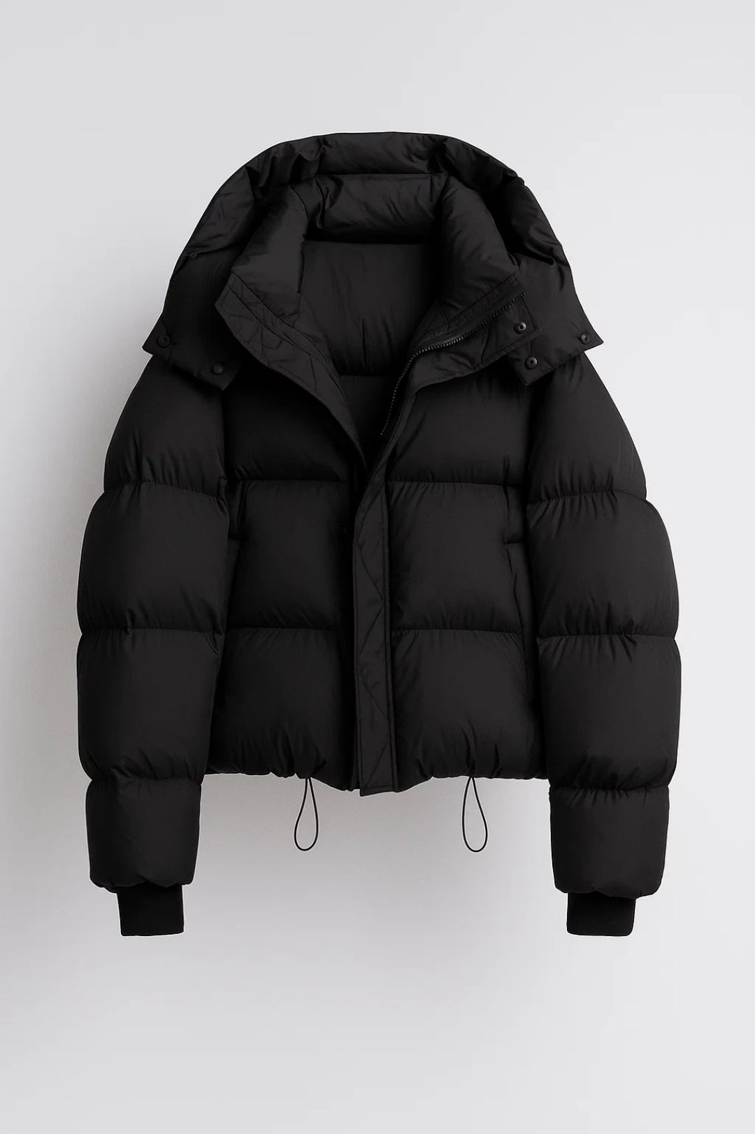 Black Cropped Puffer Jacket flat lay