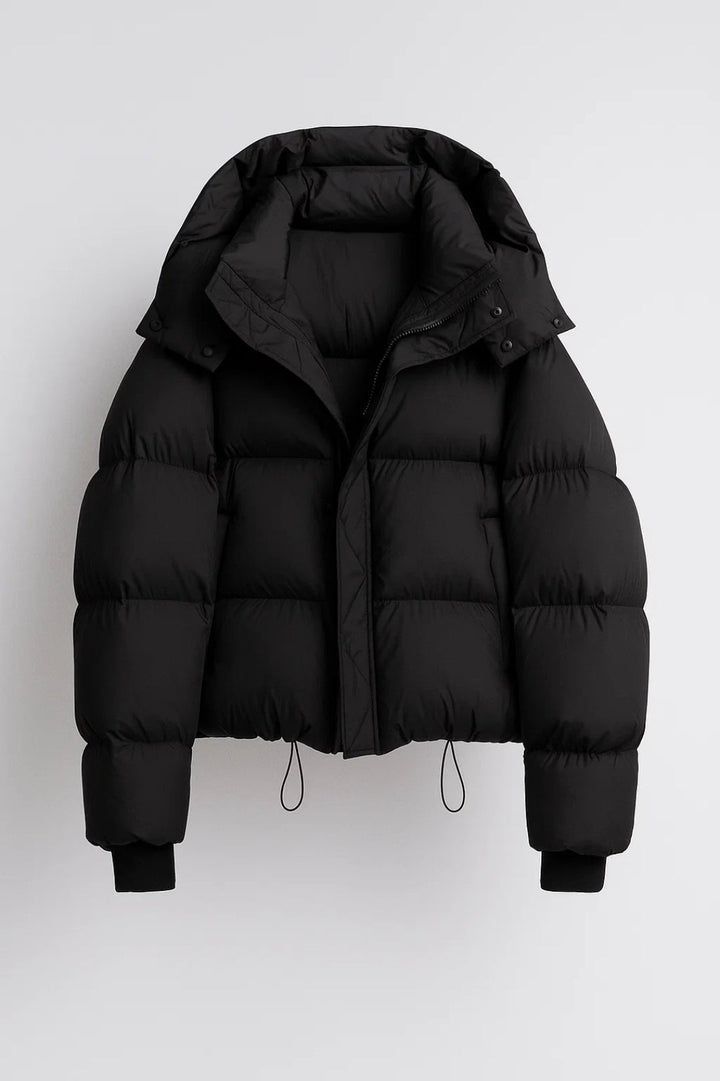 Black Cropped Puffer Jacket flat lay