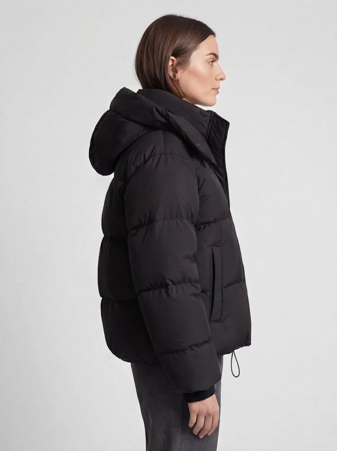 Black Cropped Puffer Jacket side view