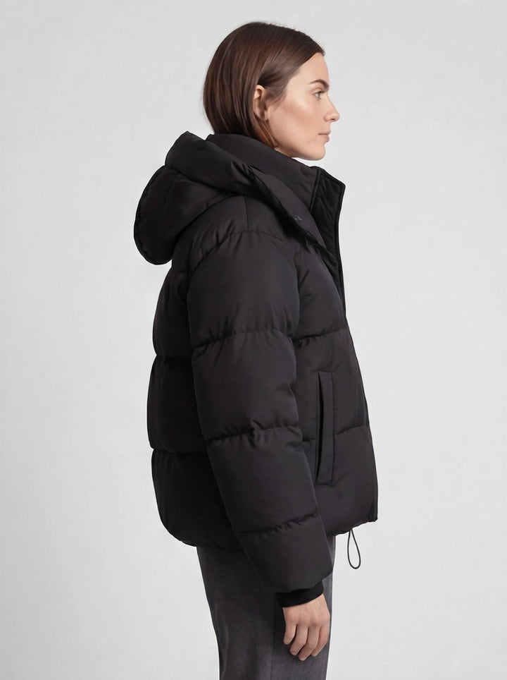 Black Cropped Puffer Jacket side view
