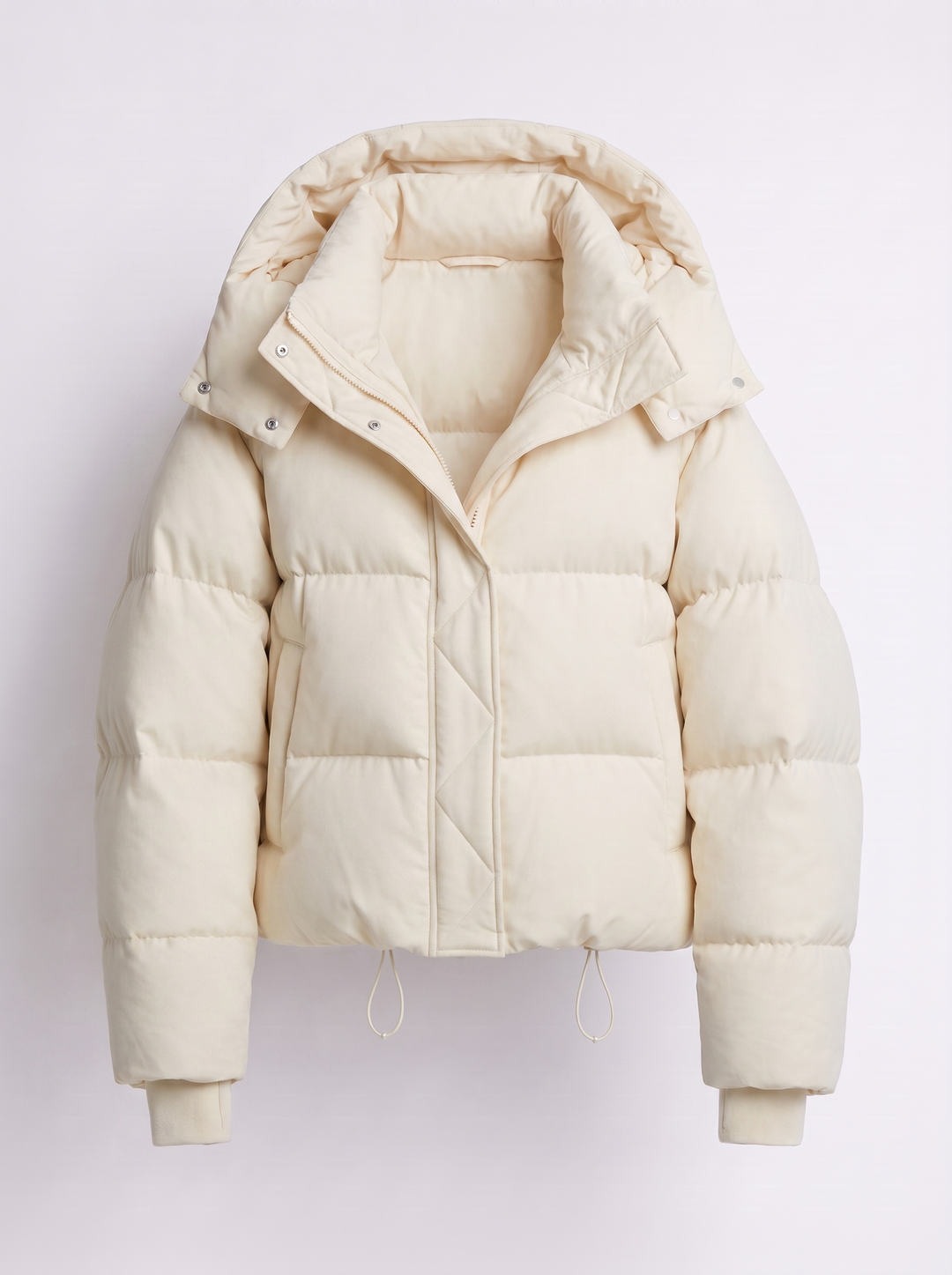 Beige Cropped Puffer Jacket flat lay