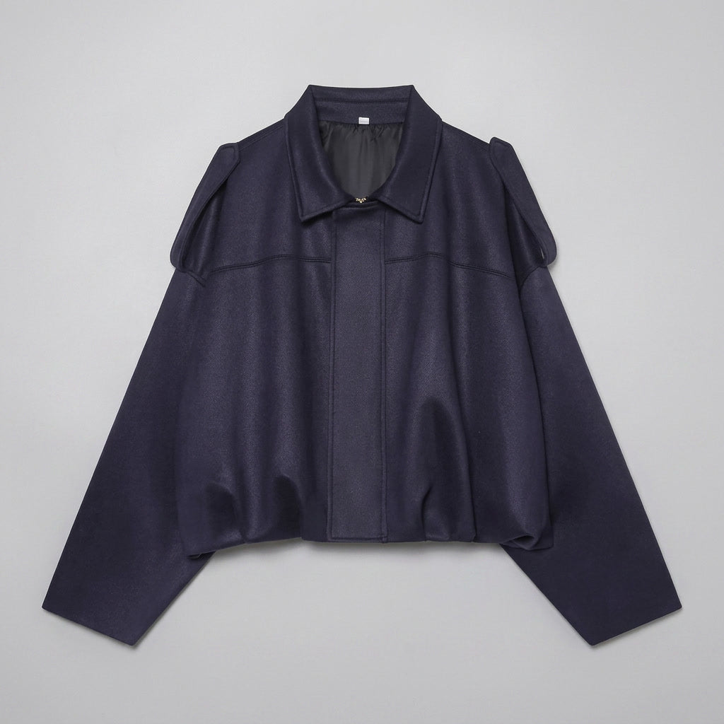 Navy Cropped Suede Bomber Jacket flat lay front