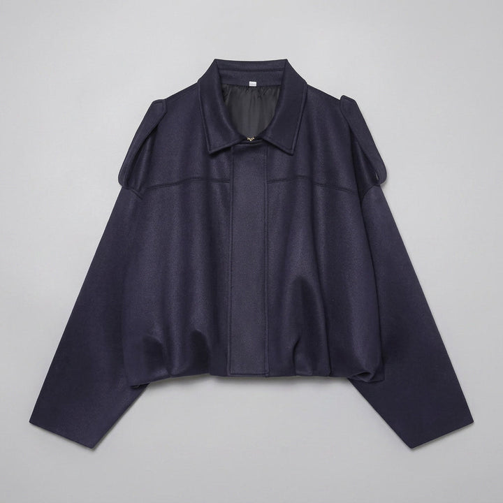 Navy Cropped Suede Bomber Jacket flat lay front