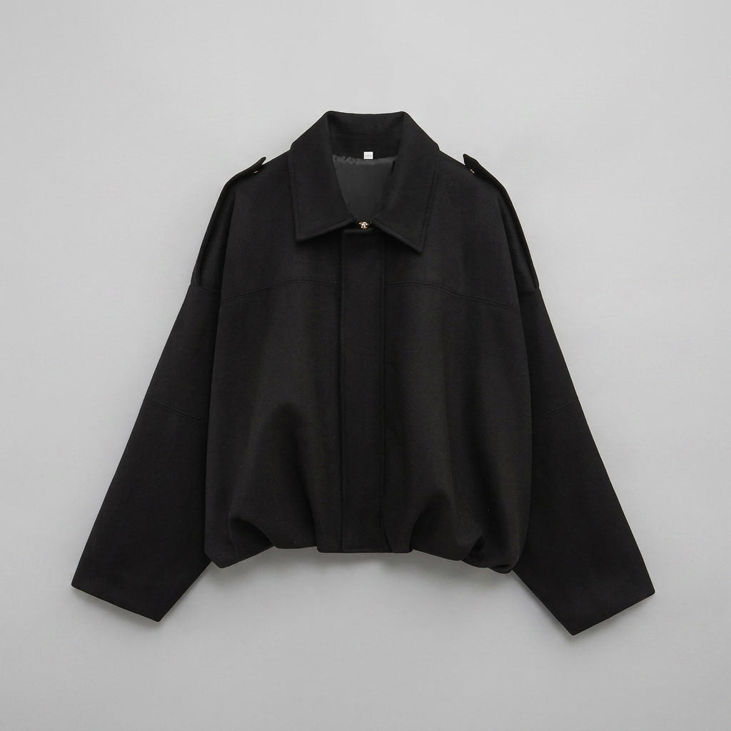 Black Cropped Suede Bomber Jacket flat lay front