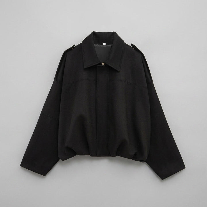 Black Cropped Suede Bomber Jacket flat lay front