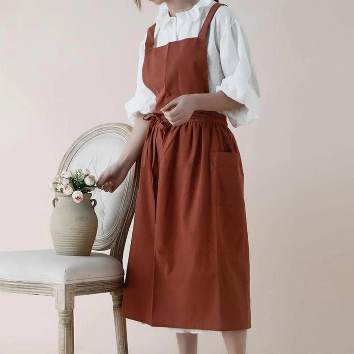 Cross-Back Cotton Kitchen Apron front view