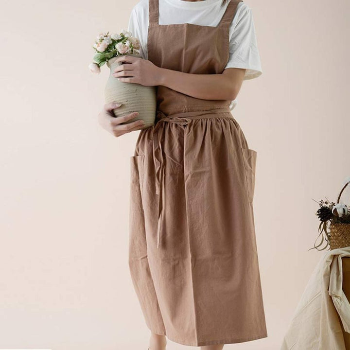 Cross-Back Cotton Kitchen Apron colour range flat lay
