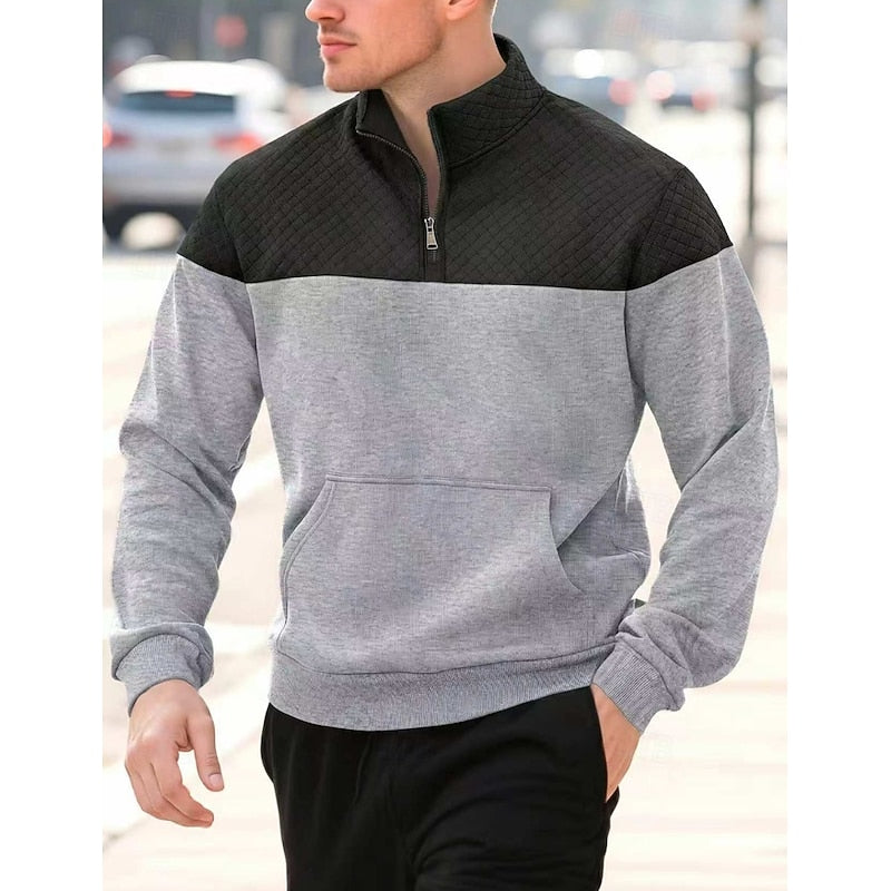 Quilted-Yoke Quarter-Zip Sweatshirt with Kangaroo Pocket