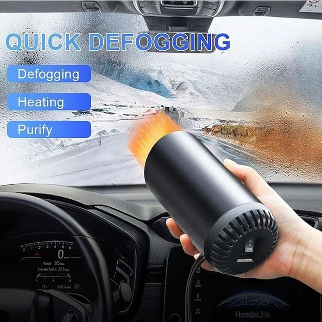 Cup-holder car heater aimed at a windscreen