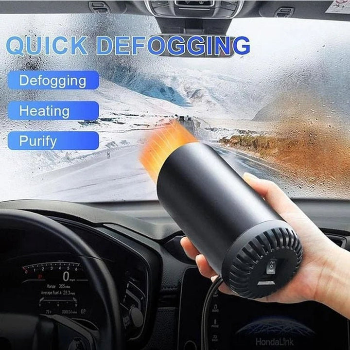 Cup-holder car heater aimed at a windscreen