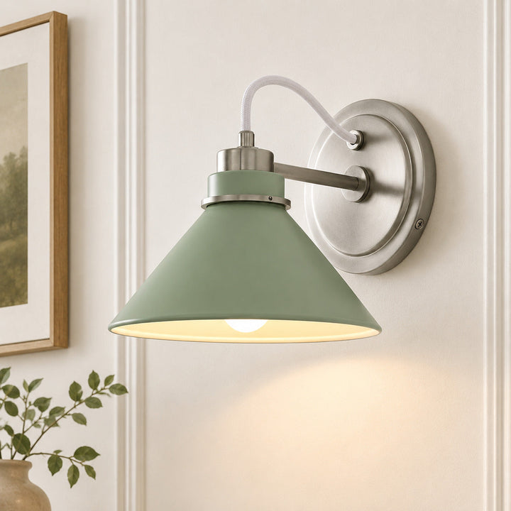 Celadon Curved Arm Cone Wall Sconce, front view