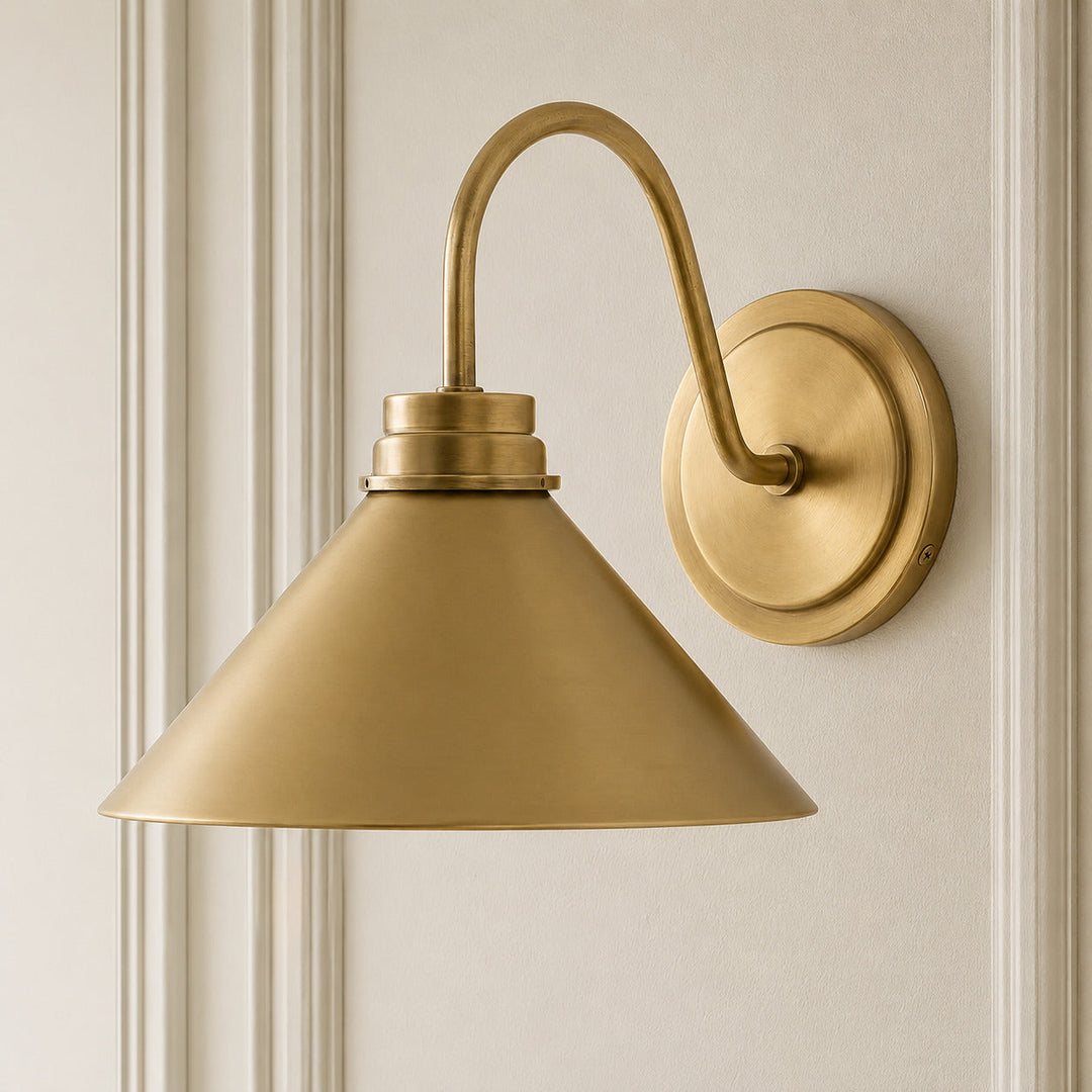 Champagne Bronze Curved Arm Cone Wall Sconce, front view