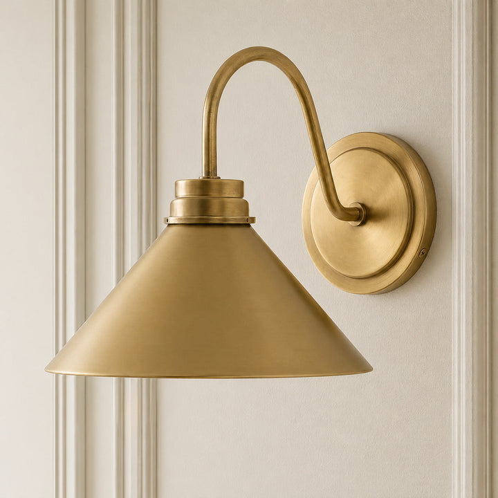 Champagne Bronze Curved Arm Cone Wall Sconce, front view
