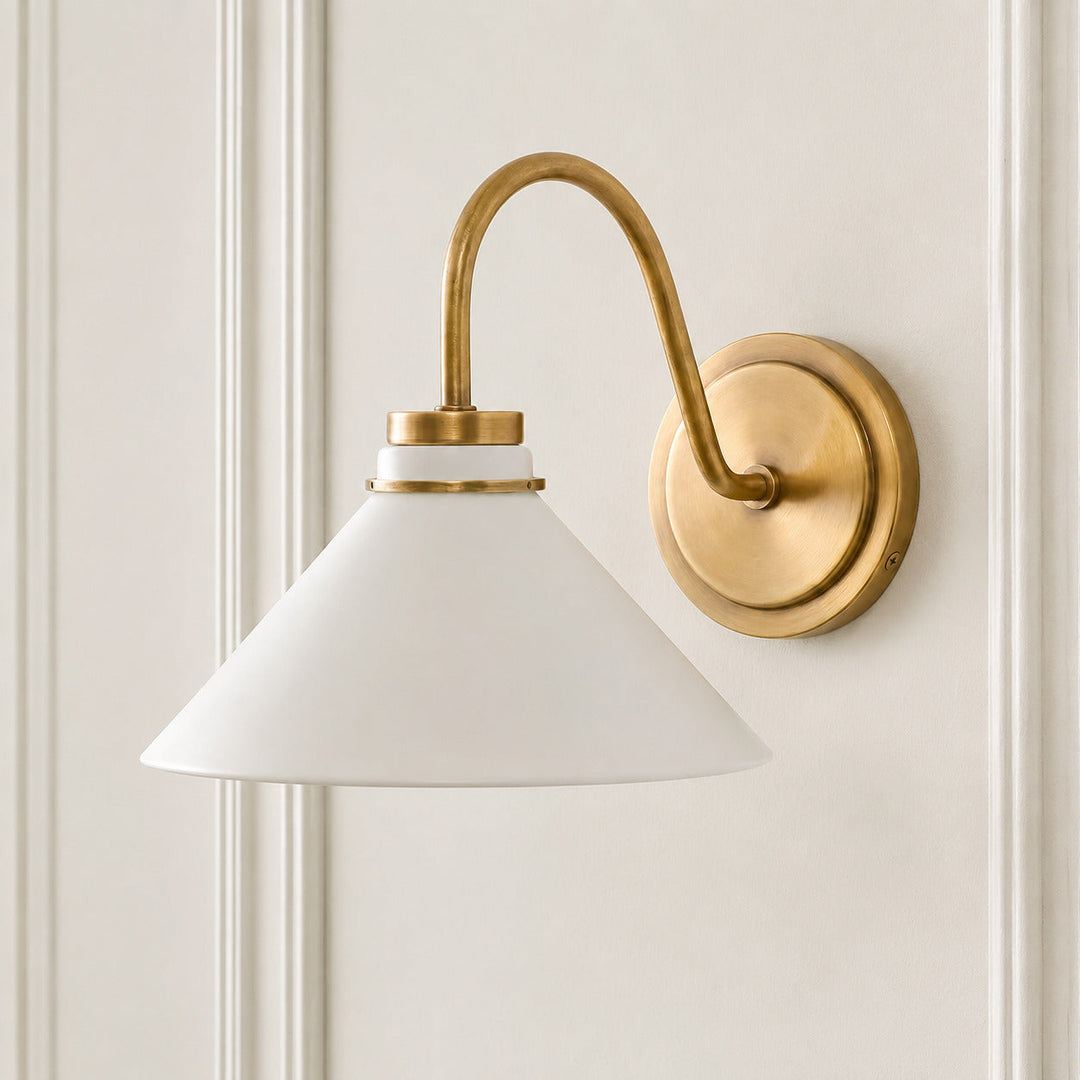 Ivory Metal Curved Arm Cone Wall Sconce, front view