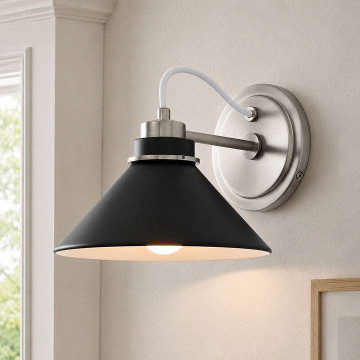 Black Curved Arm Cone Wall Sconce, front view