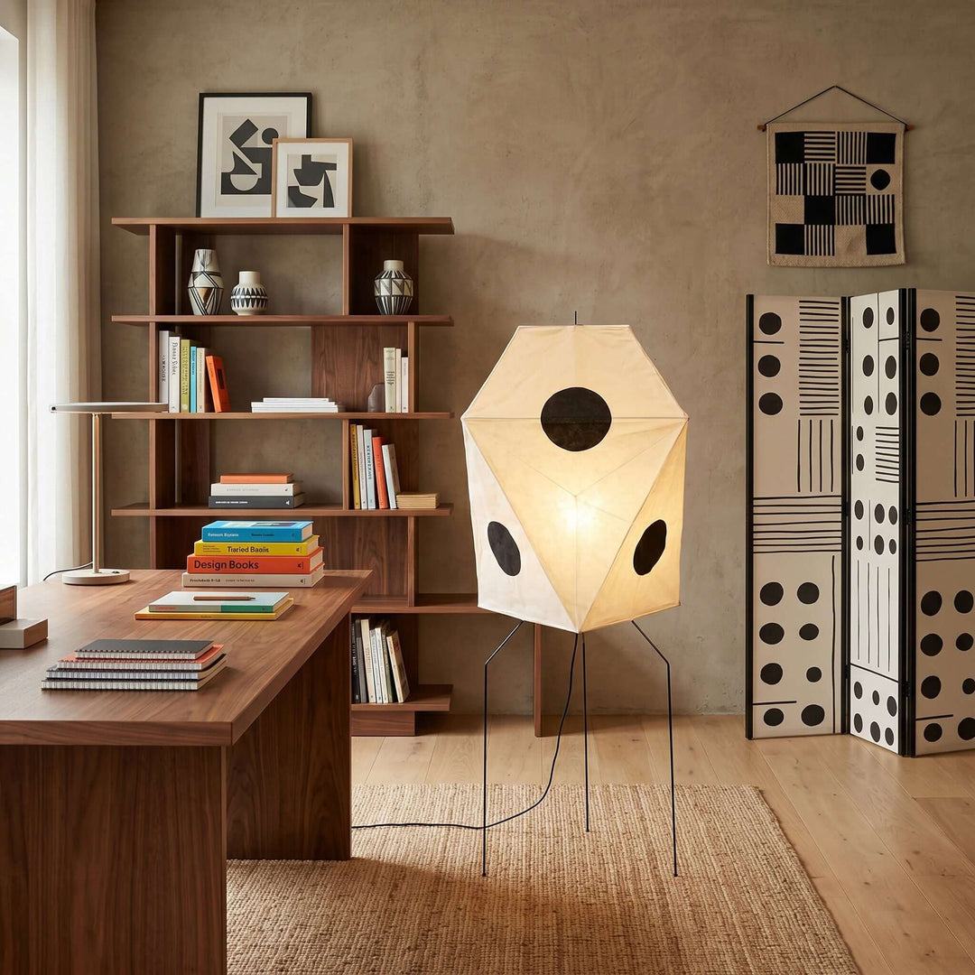 White Cutout Rice Paper Floor Lamp front view