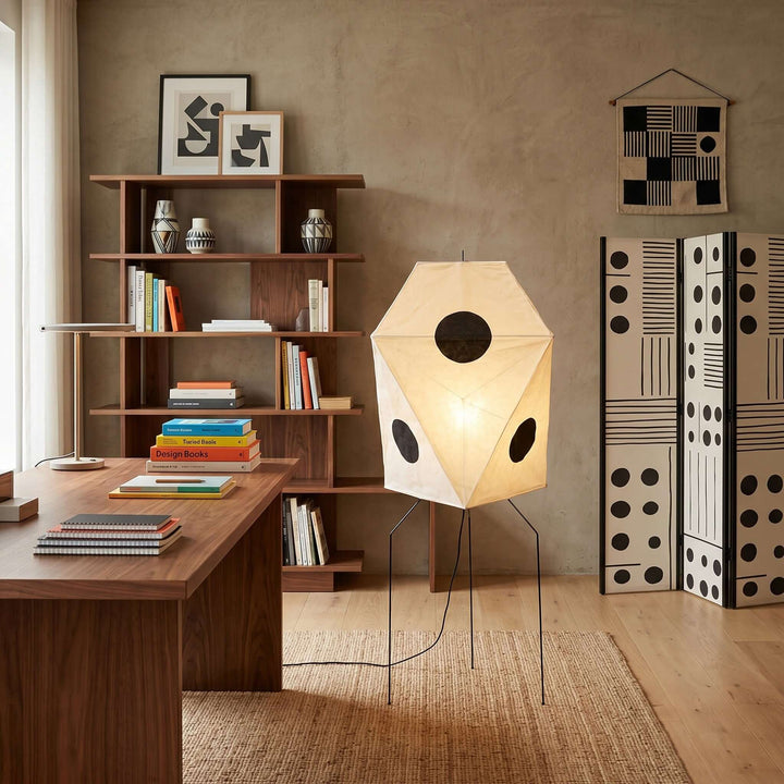 White Cutout Rice Paper Floor Lamp front view
