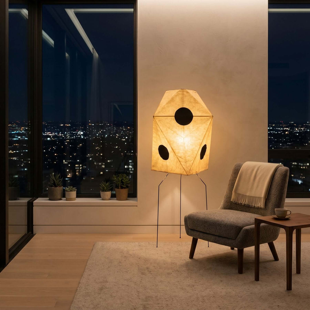 White Cutout Rice Paper Floor Lamp side view