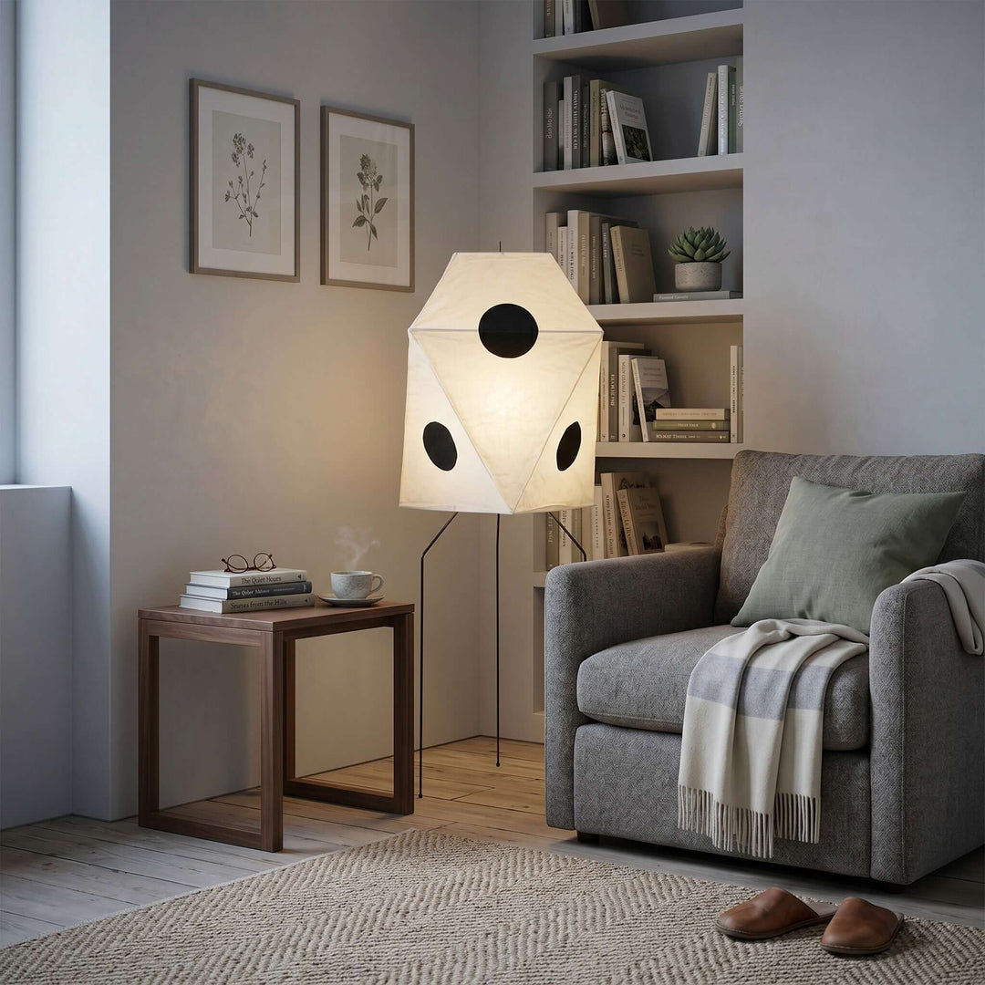 White Cutout Rice Paper Floor Lamp corner styling