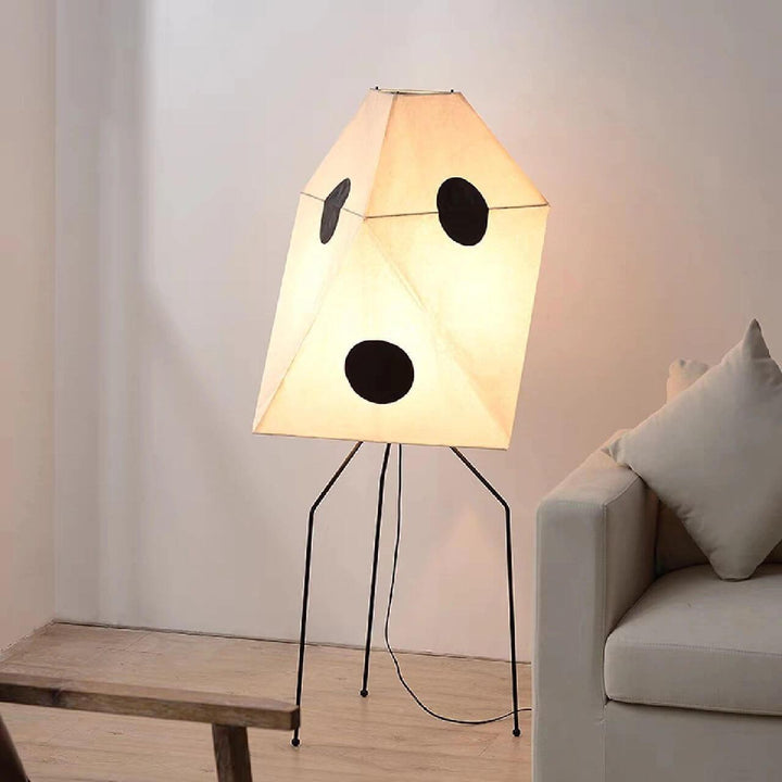 White Cutout Rice Paper Floor Lamp tripod legs detail