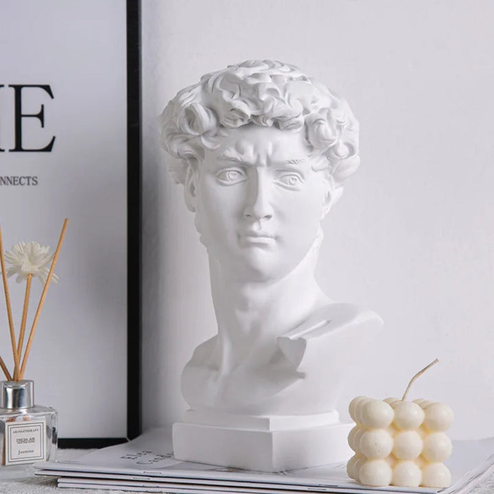 White David Bust Sculpture plain finish lifestyle