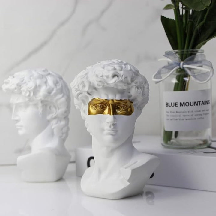 White David Bust Sculptures pair on shelf lifestyle